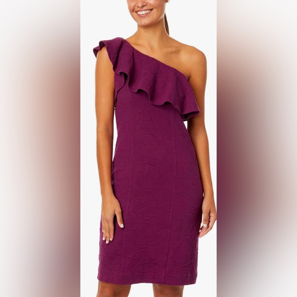 NWT Lilly Pulitzer Bordeaux One Shoulder Ruffle Jacquard Dress Berry Purple - 14